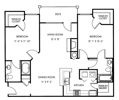 two bedroom two bathroom floorplan